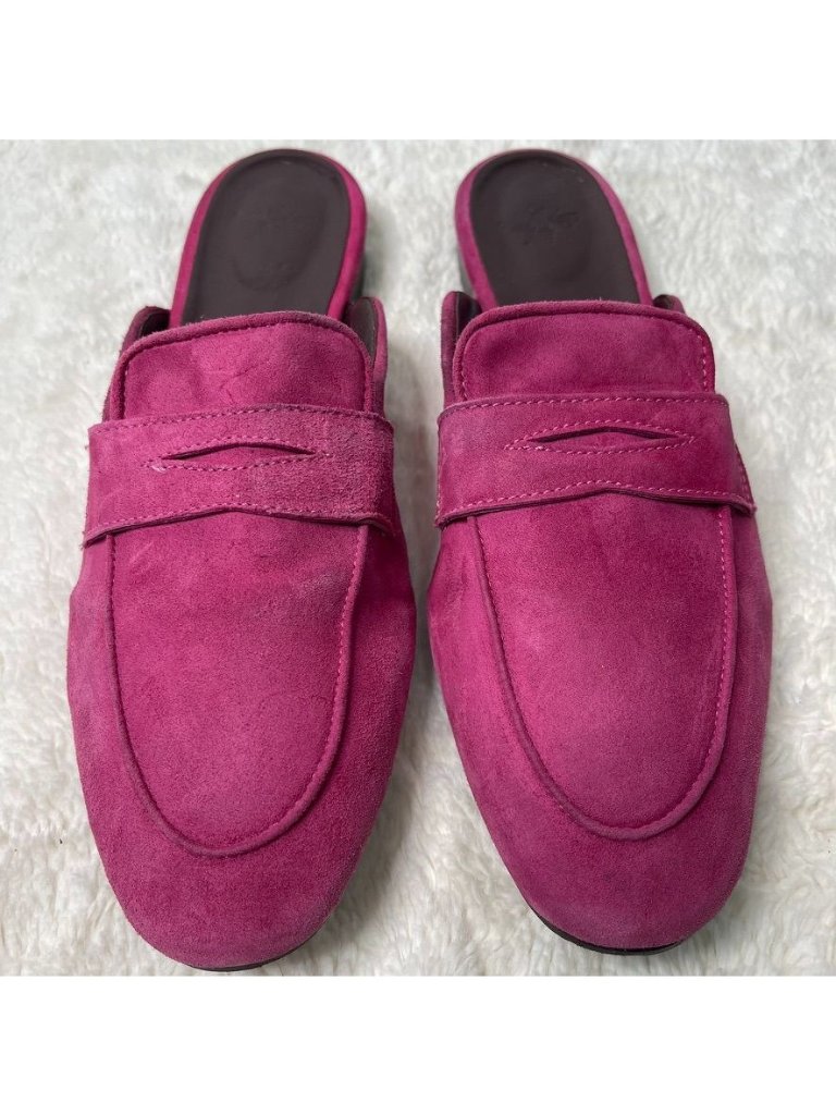 Bougeotte Dahlia Suede Penny Loafer Mules Fuchsia Magenta Pink Size 40 Us 9-9.5